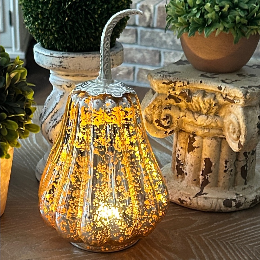 NEW! Vintage Inspired LIGHTED Gold Mercury Glass Fall Harvest Pumpkin